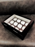 Коробка на 12 капкейков с окном 30х25х10см (чёрная) - Магазин для кондитеров "Творим чудеса"