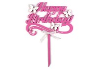Топпер "Happy Birthday" с бабочками, белый-розовый - Магазин для кондитеров "Творим чудеса"