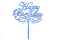 Топпер "Happy Birthday" с бабочками, белый-голубой - Магазин для кондитеров "Творим чудеса"