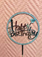 Топпер со стразами Happy Birthday круг/серебро - Магазин для кондитеров "Творим чудеса"
