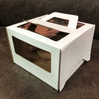 Короб картонный с окном, с ручками 22х22х15 см - Магазин для кондитеров "Творим чудеса"