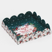 Коробка с прозрачной крышкой "Снегири" 13х13х3 см - Магазин для кондитеров "Творим чудеса"