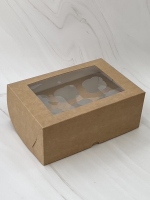 Коробка на 6 капкейков с окном 25х17х10см (крафт) - Магазин для кондитеров "Творим чудеса"