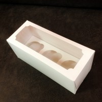 Коробка на 3 капкейка с окном 25х10х10 см - Магазин для кондитеров "Творим чудеса"