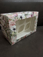Коробка на 6 капкейков "Цветы", с окном, 25х17х10 см - Магазин для кондитеров "Творим чудеса"