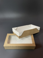 Коробка с окном крафт 18х9,5х4 см - Магазин для кондитеров "Творим чудеса"