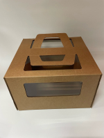 Короб картонный с окном, с ручками 30х30х19 см (крафт) - Магазин для кондитеров "Творим чудеса"