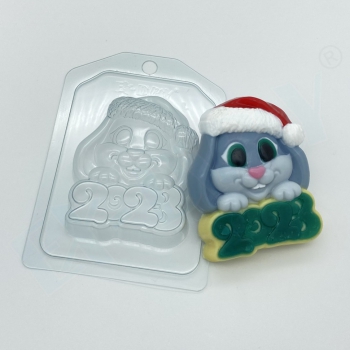 Пластиковая форма "2023 / Кролик в новогодней шапке" - Магазин для кондитеров "Творим чудеса"