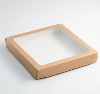 Коробка с окном крафт 26х26х4 см - Магазин для кондитеров "Творим чудеса"