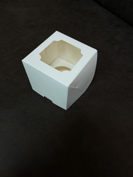 Коробка на 1 капкейк с окном 10х10х10 см (белая) - Магазин для кондитеров "Творим чудеса"